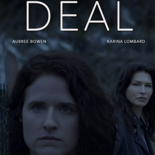 "Deal" Aubree Bowen, Karina Lombard. One woman looks at another from behind, both with intense gazes