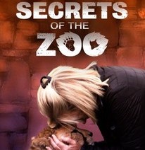 Woman with her forehead touching the head of a lion under the title