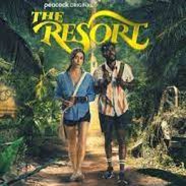 2 people walking in a jungle like area above the title